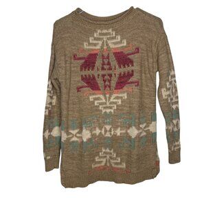 RALPH LAUREN Tan Southwestern Geometric Cotton/Linen Blend Tunic Sweater Women S